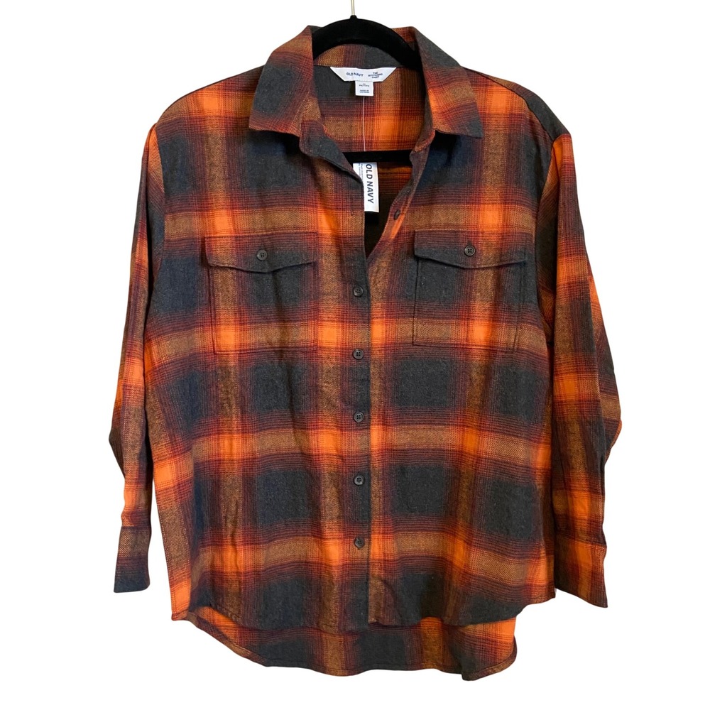 Taylor Swift Evermore Old Navy Petite Medium Orange Black Boyfriend Shirt